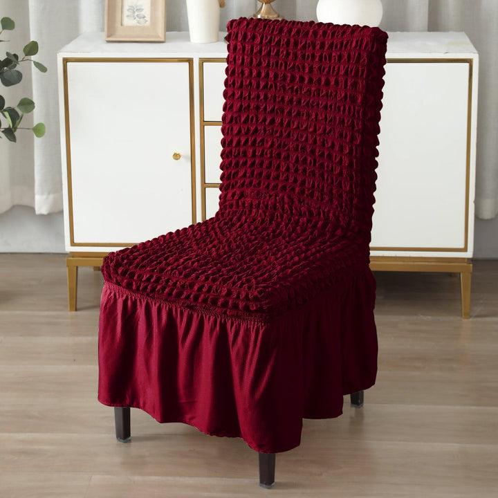Stretchable 240 - 260 GSM Turkish Bubble Frill Dining Chair Cover Set of 1/2/4/6, Wine - HOKIPO | Har Ghar ka Humsafar