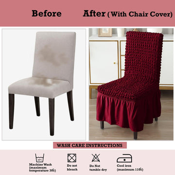 Stretchable 240 - 260 GSM Turkish Bubble Frill Dining Chair Cover Set of 1/2/4/6, Wine - HOKIPO | Har Ghar ka Humsafar