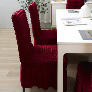Stretchable 240 - 260 GSM Turkish Bubble Frill Dining Chair Cover Set of 1/2/4/6, Wine - HOKIPO | Har Ghar ka Humsafar