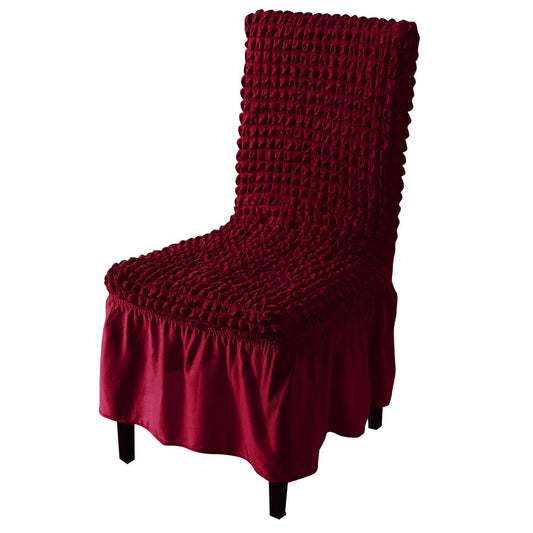 Stretchable 240 - 260 GSM Turkish Bubble Frill Dining Chair Cover Set of 1/2/4/6, Wine - HOKIPO | Har Ghar ka Humsafar