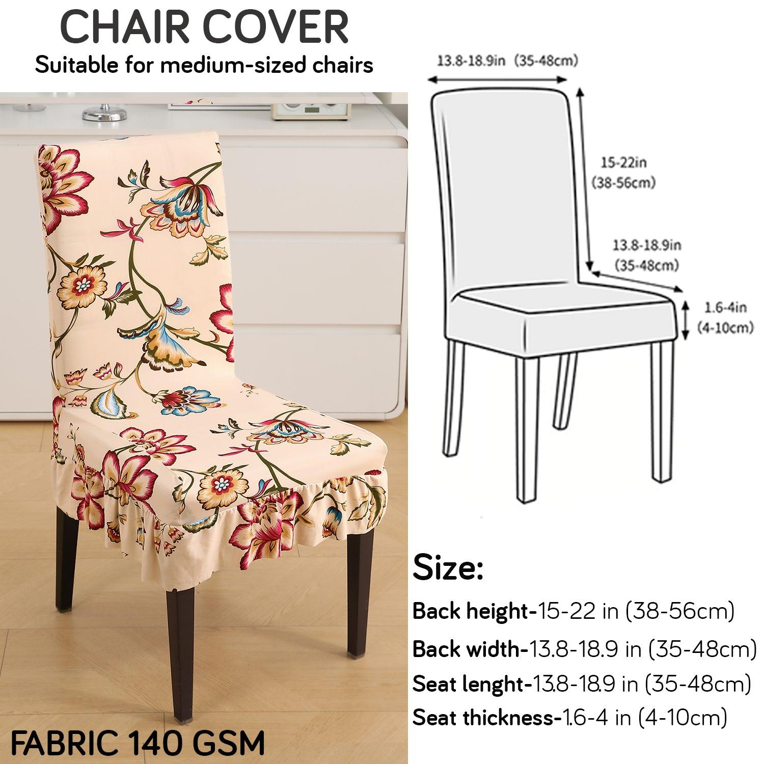 Stretchable Frill Chair Cover Set of 1/2/4/6, Beach Beige Dahlia - HOKIPO | Har Ghar ka Humsafar