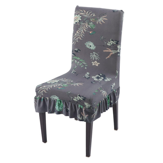 Stretchable Frill Chair Cover Set of 1/2/4/6, Bentonite Grey Budding Florals - HOKIPO | Har Ghar ka Humsafar