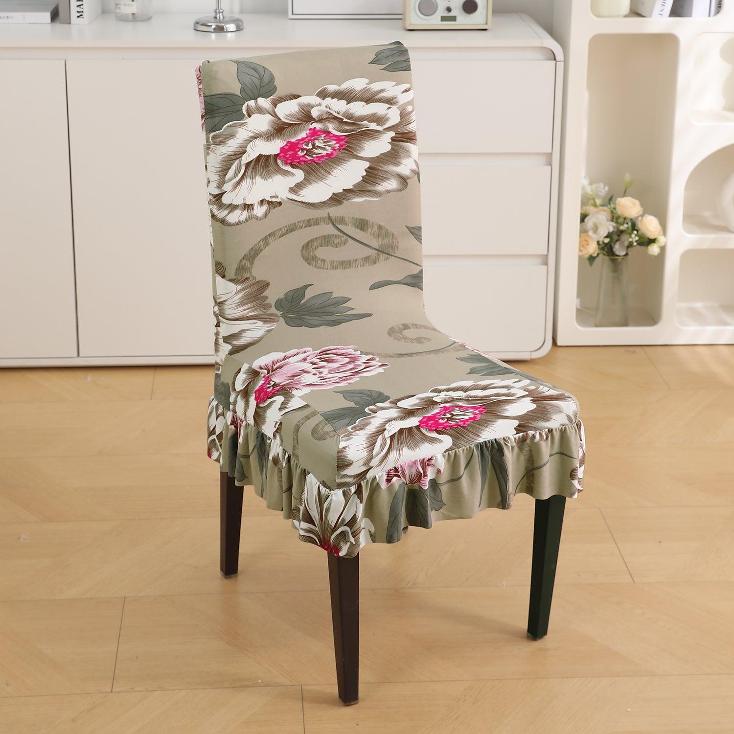 Stretchable Frill Chair Cover Set of 1/2/4/6, Buff Brown Geum - HOKIPO | Har Ghar ka Humsafar