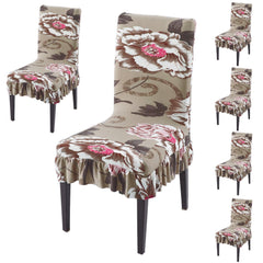 Stretchable Frill Chair Cover Set of 1/2/4/6, Buff Brown Geum - HOKIPO | Har Ghar ka Humsafar