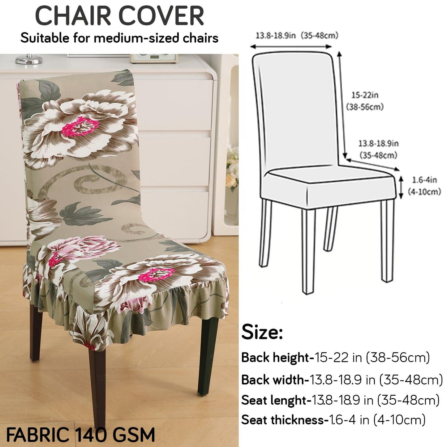 Stretchable Frill Chair Cover Set of 1/2/4/6, Buff Brown Geum - HOKIPO | Har Ghar ka Humsafar