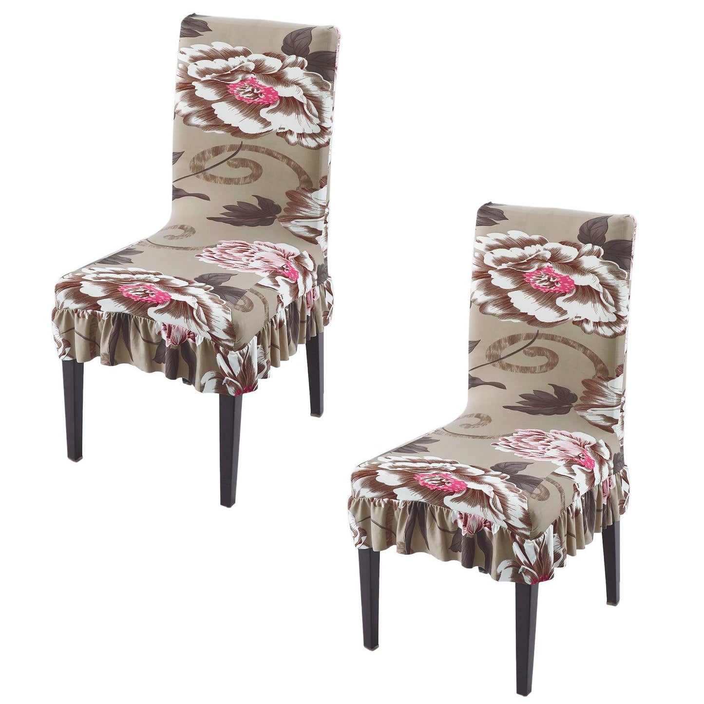 Stretchable Frill Chair Cover Set of 1/2/4/6, Buff Brown Geum - HOKIPO | Har Ghar ka Humsafar