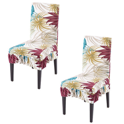 Stretchable Frill Chair Cover Set of 1/2/4/6, Cane Beige Ferns - HOKIPO | Har Ghar ka Humsafar