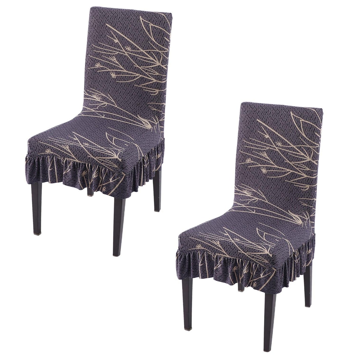 Stretchable Frill Chair Cover Set of 1/2/4/6, Dark Coffee Twigs - HOKIPO | Har Ghar ka Humsafar