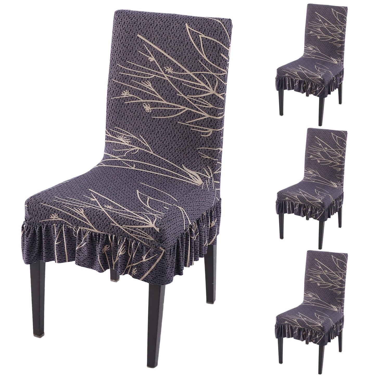 Stretchable Frill Chair Cover Set of 1/2/4/6, Dark Coffee Twigs - HOKIPO | Har Ghar ka Humsafar