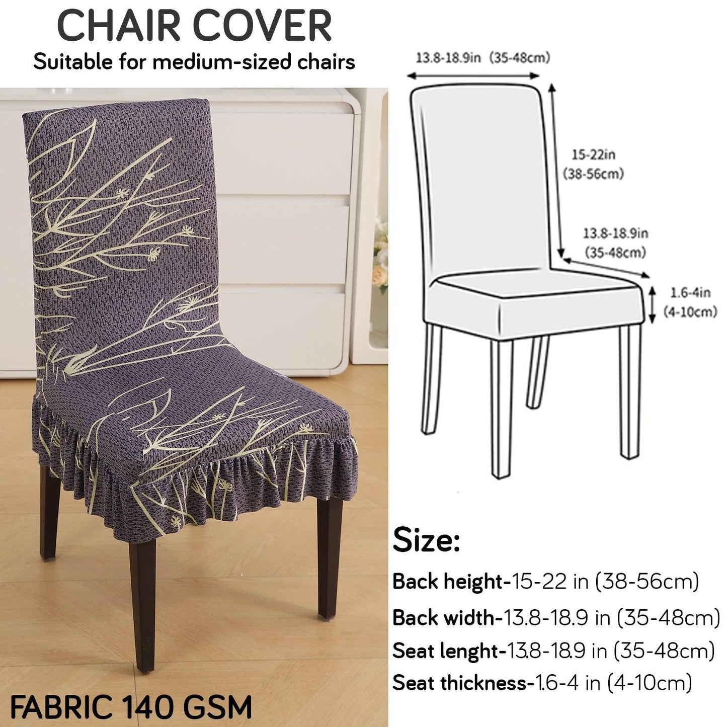 Stretchable Frill Chair Cover Set of 1/2/4/6, Dark Coffee Twigs - HOKIPO | Har Ghar ka Humsafar