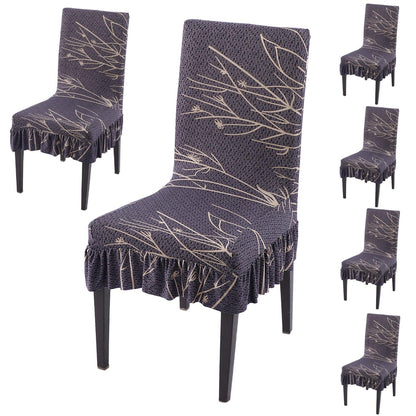 Stretchable Frill Chair Cover Set of 1/2/4/6, Dark Coffee Twigs - HOKIPO | Har Ghar ka Humsafar