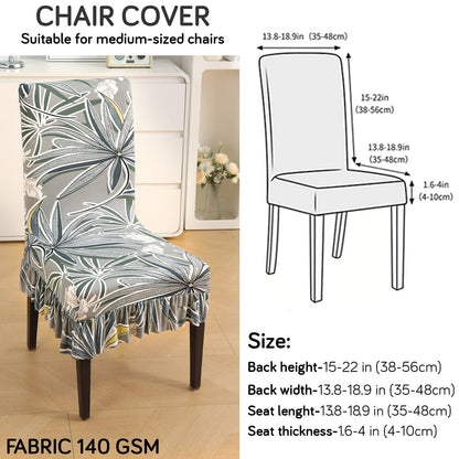 Stretchable Frill Chair Cover Set of 1/2/4/6, Frost Grey Marginata - HOKIPO | Har Ghar ka Humsafar