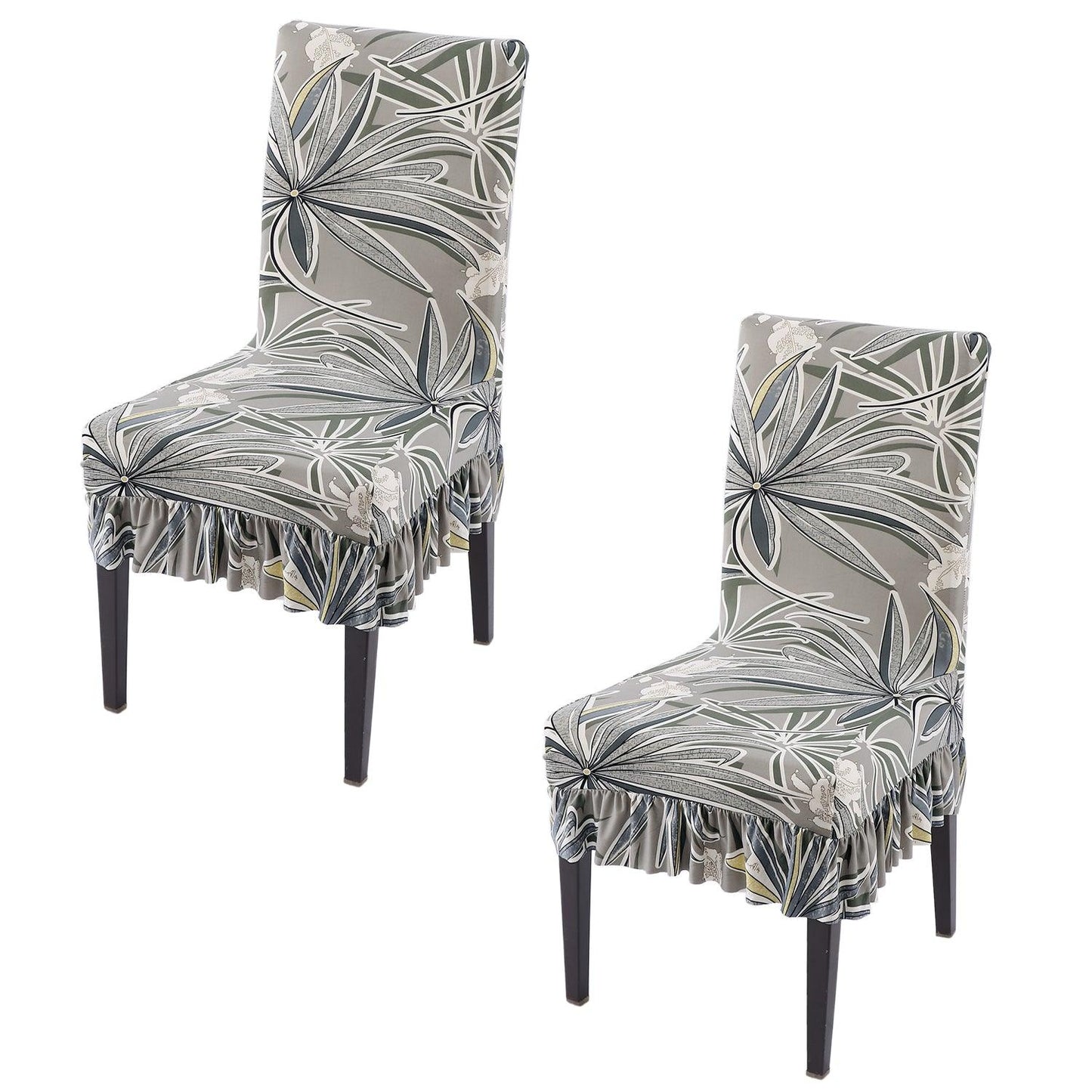 Stretchable Frill Chair Cover Set of 1/2/4/6, Frost Grey Marginata - HOKIPO | Har Ghar ka Humsafar