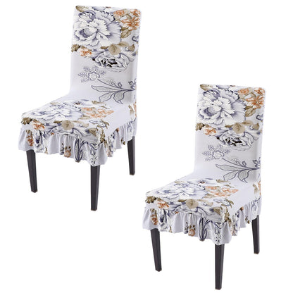 Stretchable Frill Chair Cover Set of 1/2/4/6, Gentle Grey Dahlia - HOKIPO | Har Ghar ka Humsafar