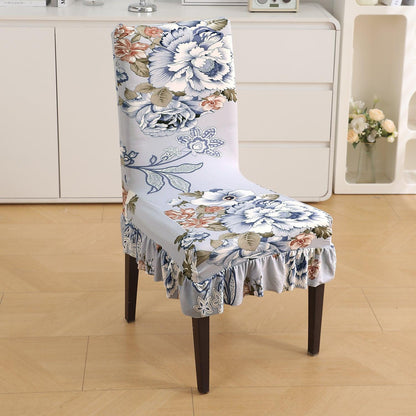 Stretchable Frill Chair Cover Set of 1/2/4/6, Gentle Grey Dahlia - HOKIPO | Har Ghar ka Humsafar