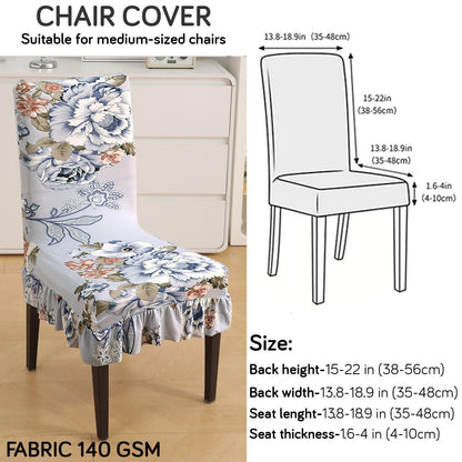 Stretchable Frill Chair Cover Set of 1/2/4/6, Gentle Grey Dahlia - HOKIPO | Har Ghar ka Humsafar