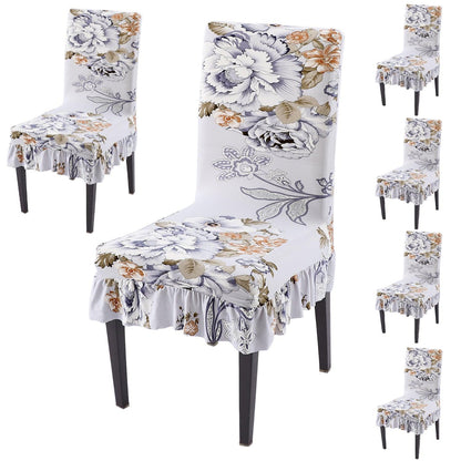 Stretchable Frill Chair Cover Set of 1/2/4/6, Gentle Grey Dahlia - HOKIPO | Har Ghar ka Humsafar