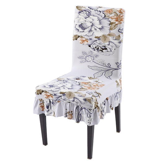 Stretchable Frill Chair Cover Set of 1/2/4/6, Gentle Grey Dahlia - HOKIPO | Har Ghar ka Humsafar