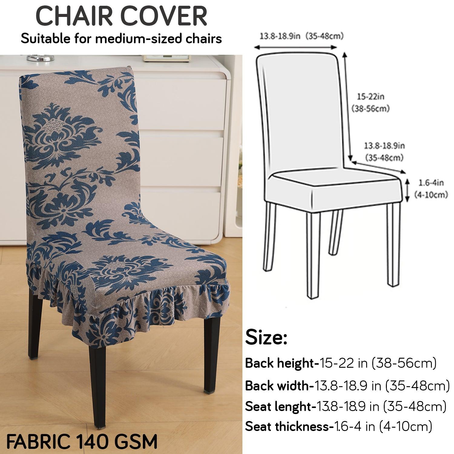 Stretchable Frill Chair Cover Set of 1/2/4/6, Light Coffee Lotus Damask - HOKIPO | Har Ghar ka Humsafar