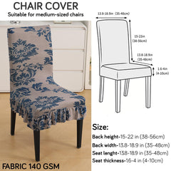 Stretchable Frill Chair Cover Set of 1/2/4/6, Light Coffee Lotus Damask - HOKIPO | Har Ghar ka Humsafar