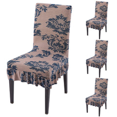 Stretchable Frill Chair Cover Set of 1/2/4/6, Light Coffee Lotus Damask - HOKIPO | Har Ghar ka Humsafar