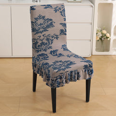 Stretchable Frill Chair Cover Set of 1/2/4/6, Light Coffee Lotus Damask - HOKIPO | Har Ghar ka Humsafar