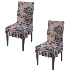 Stretchable Frill Chair Cover Set of 1/2/4/6, Light Coffee Lotus Damask - HOKIPO | Har Ghar ka Humsafar