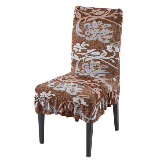 Stretchable Frill Chair Cover Set of 1/2/4/6, Rich Chocolate Damask Floral - HOKIPO | Har Ghar ka Humsafar