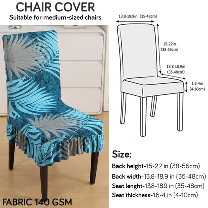 Stretchable Frill Chair Cover Set of 1/2/4/6, Sea Blue Tropical Leaves - HOKIPO | Har Ghar ka Humsafar