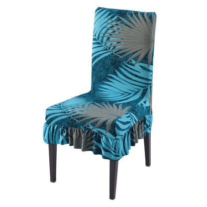 Stretchable Frill Chair Cover Set of 1/2/4/6, Sea Blue Tropical Leaves - HOKIPO | Har Ghar ka Humsafar