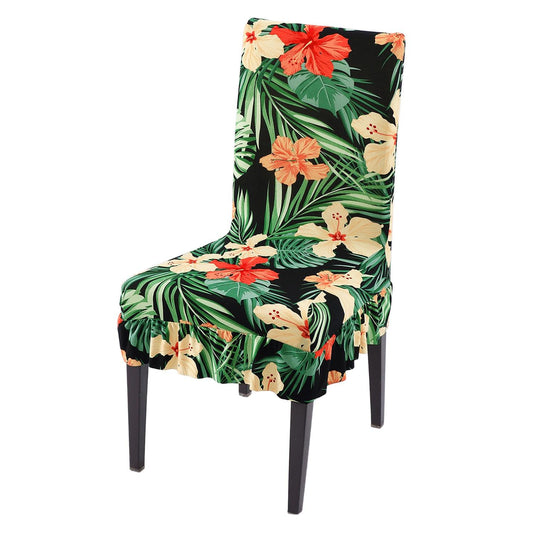 Stretchable Frill Chair Cover Set of 1/2/4/6, Spring Green Hibiscus - HOKIPO | Har Ghar ka Humsafar