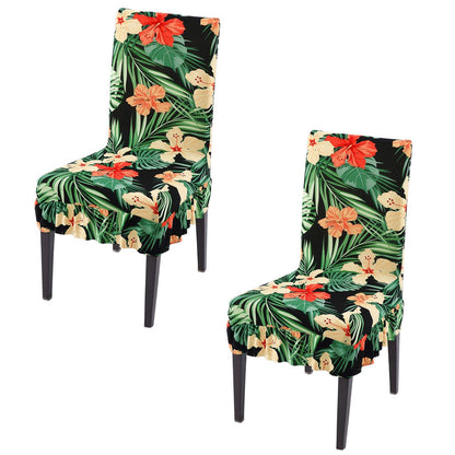 Stretchable Frill Chair Cover Set of 1/2/4/6, Spring Green Hibiscus - HOKIPO | Har Ghar ka Humsafar