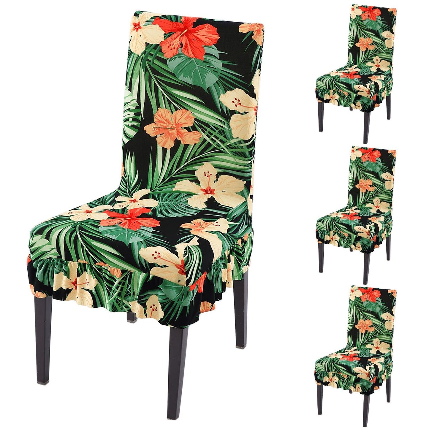 Stretchable Frill Chair Cover Set of 1/2/4/6, Spring Green Hibiscus - HOKIPO | Har Ghar ka Humsafar