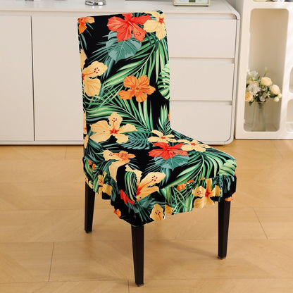 Stretchable Frill Chair Cover Set of 1/2/4/6, Spring Green Hibiscus - HOKIPO | Har Ghar ka Humsafar