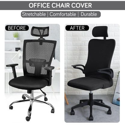 Stretchable Jacquard Office Boss Chair Seat Chair Cover with Headrest Cover for Computer Desk Chair, Black - HOKIPO | Har Ghar ka Humsafar