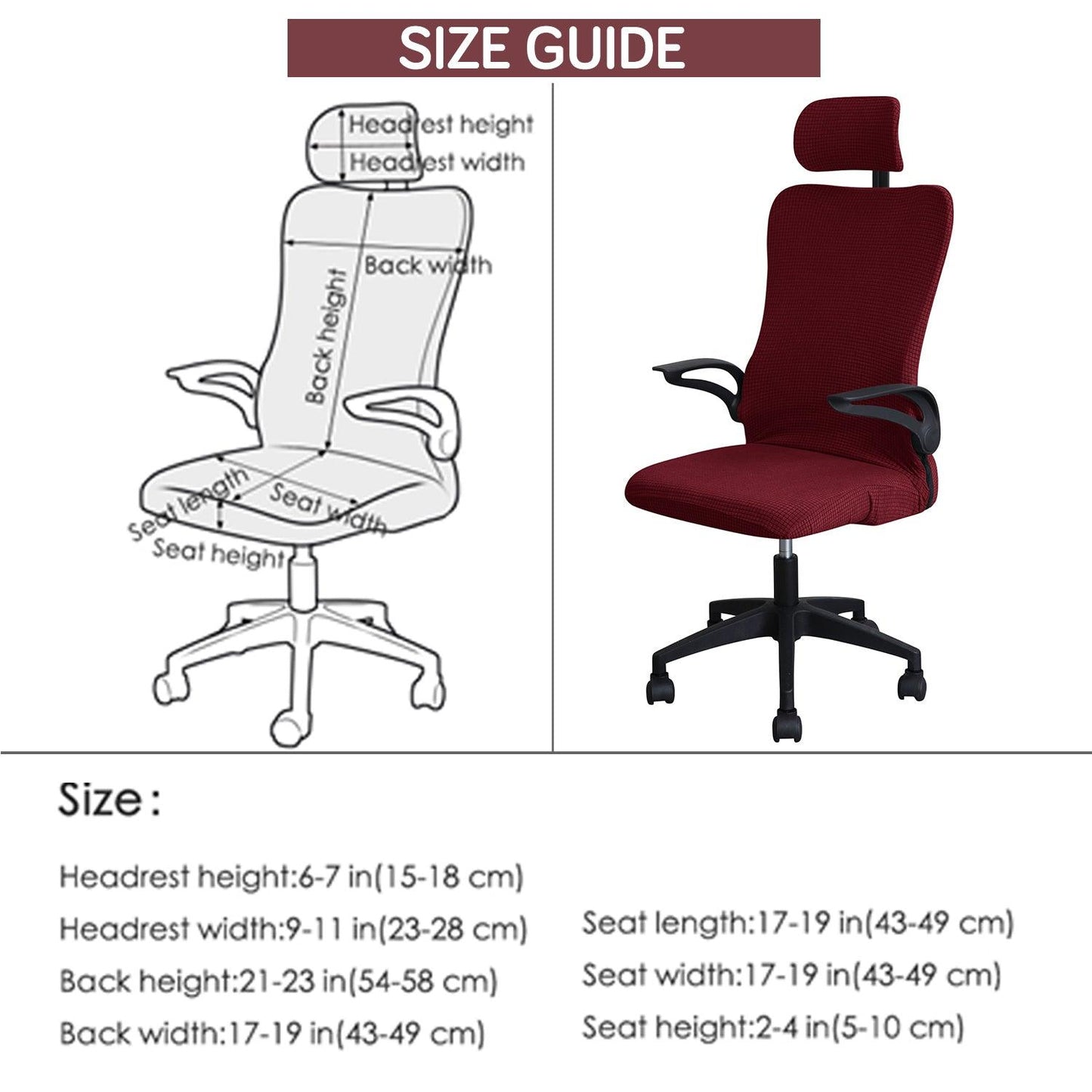 Stretchable Jacquard Office Boss Chair Seat Cover with Headrest Cover for Computer Desk Chair, Burgundy - HOKIPO | Har Ghar ka Humsafar