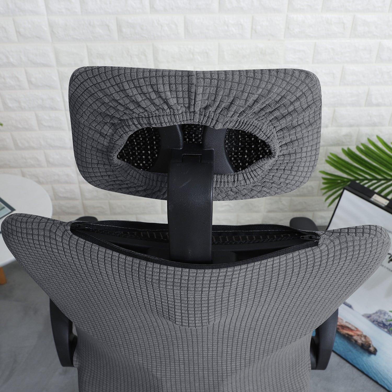 Stretchable Jacquard Office Boss Chair Seat Cover with Headrest Cover for Computer Desk Chair, Dark Grey - HOKIPO | Har Ghar ka Humsafar