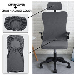 Stretchable Jacquard Office Boss Chair Seat Cover with Headrest Cover for Computer Desk Chair, Dark Grey - HOKIPO | Har Ghar ka Humsafar