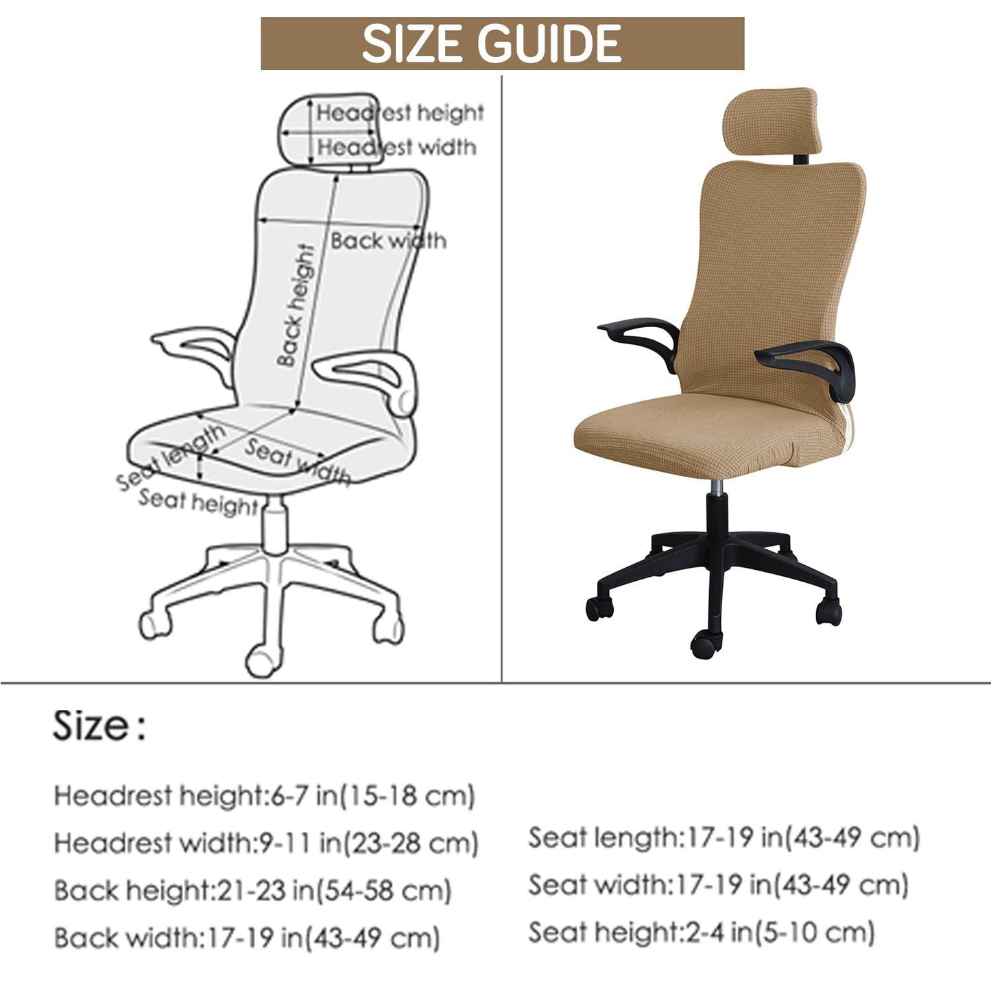 Stretchable Jacquard Office Boss Chair Seat Cover with Headrest Cover for Computer Desk Chair, Light Brown - HOKIPO | Har Ghar ka Humsafar