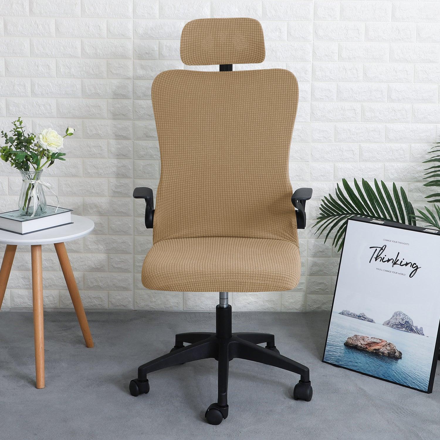 Light Brown Office Chair Cover with Headrest | Stretchable