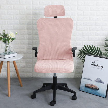 Stretchable Jacquard Office Boss Chair Seat Cover with Headrest Cover for Computer Desk Chair, Pink - HOKIPO | Har Ghar ka Humsafar