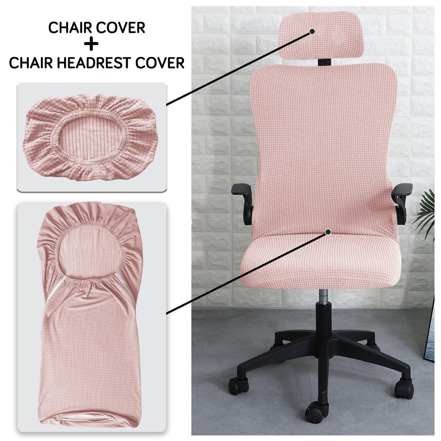 Stretchable Jacquard Office Boss Chair Seat Cover with Headrest Cover for Computer Desk Chair, Pink - HOKIPO | Har Ghar ka Humsafar