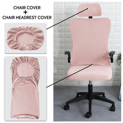 Stretchable Jacquard Office Boss Chair Seat Cover with Headrest Cover for Computer Desk Chair, Pink - HOKIPO | Har Ghar ka Humsafar