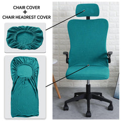 Stretchable Jacquard Office Boss Chair Seat Cover with Headrest Cover for Computer Desk Chair, Teal - HOKIPO | Har Ghar ka Humsafar