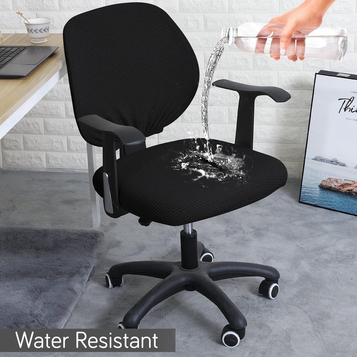 Stretchable Jacquard Office Chair Slipcover for Rotating Chair, Black - HOKIPO | Har Ghar ka Humsafar