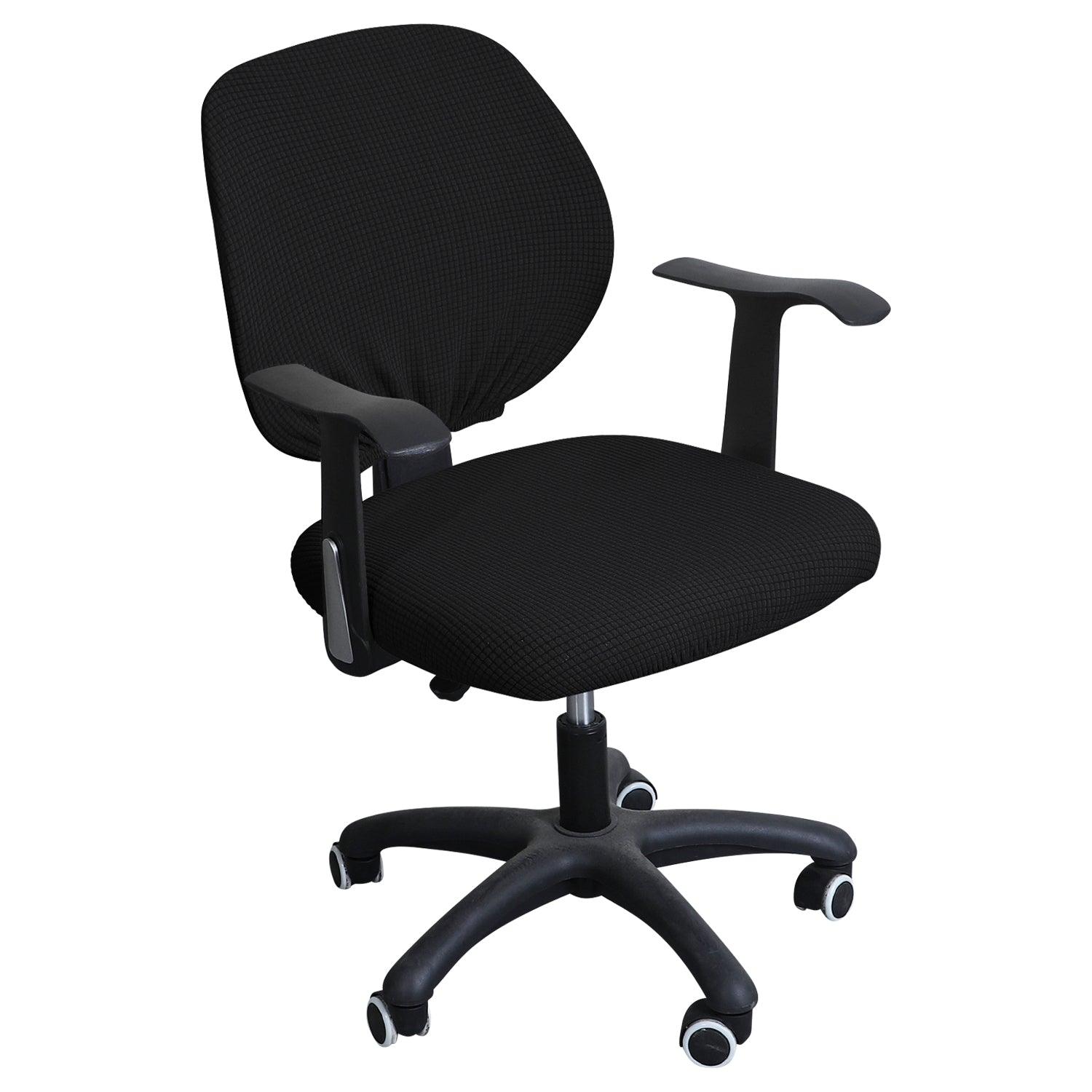 Stretchable Jacquard Office Chair Slipcover for Rotating Chair, Black - HOKIPO | Har Ghar ka Humsafar