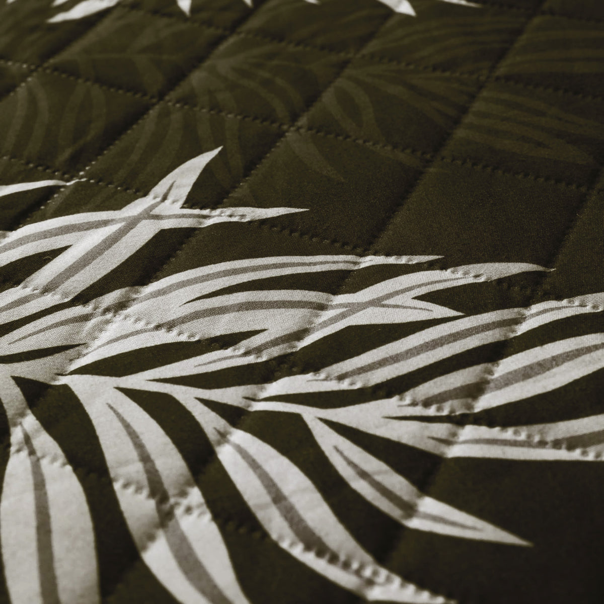 Quilted Waterproof Sofa Cover Mat with Pockets on Armrest Cover - Palm Leaves Olive