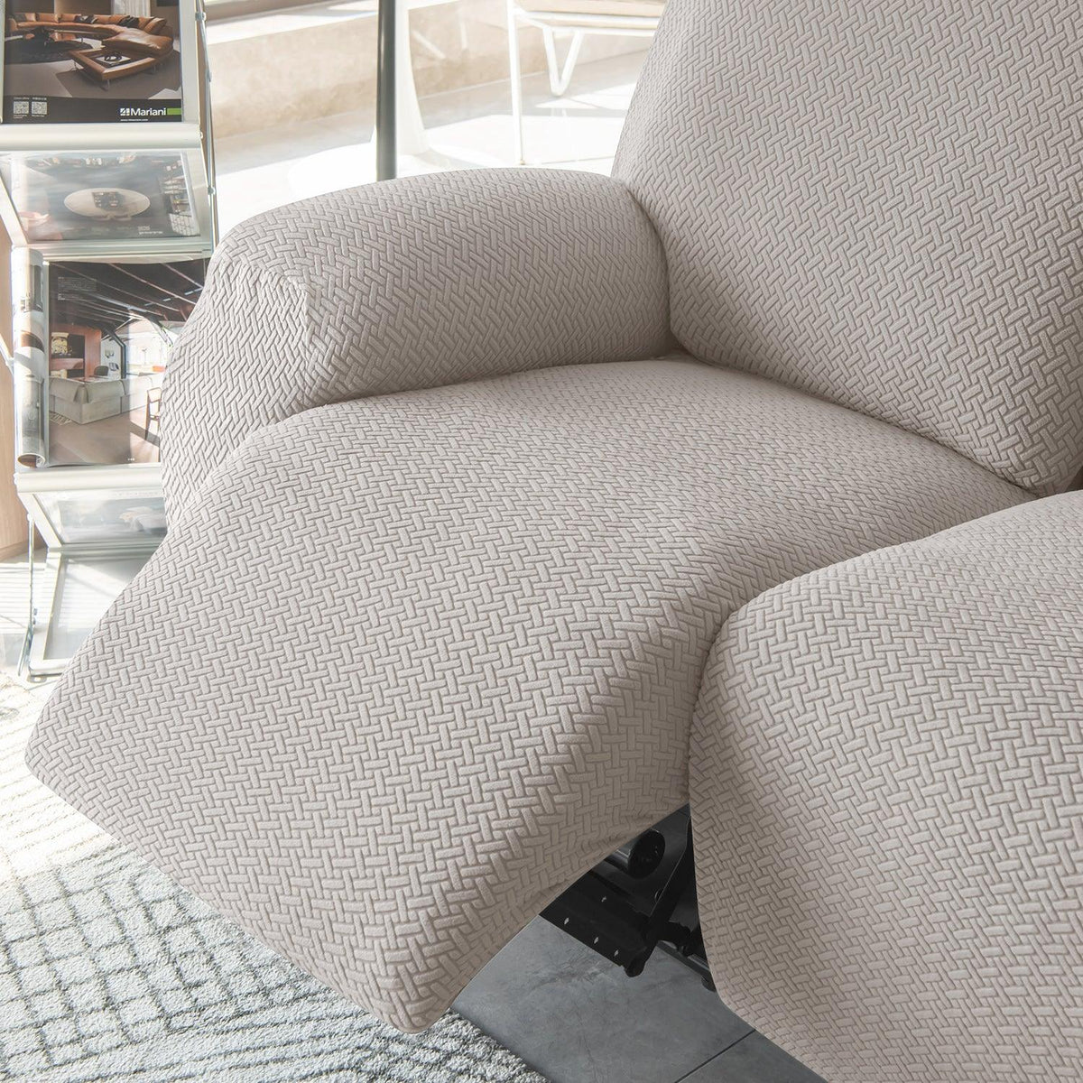 Taupe Brown Stretchable Jacquard Recliner Sofa Cover | Elastic & Anti - Slip - HOKIPO | Har Ghar ka Humsafar