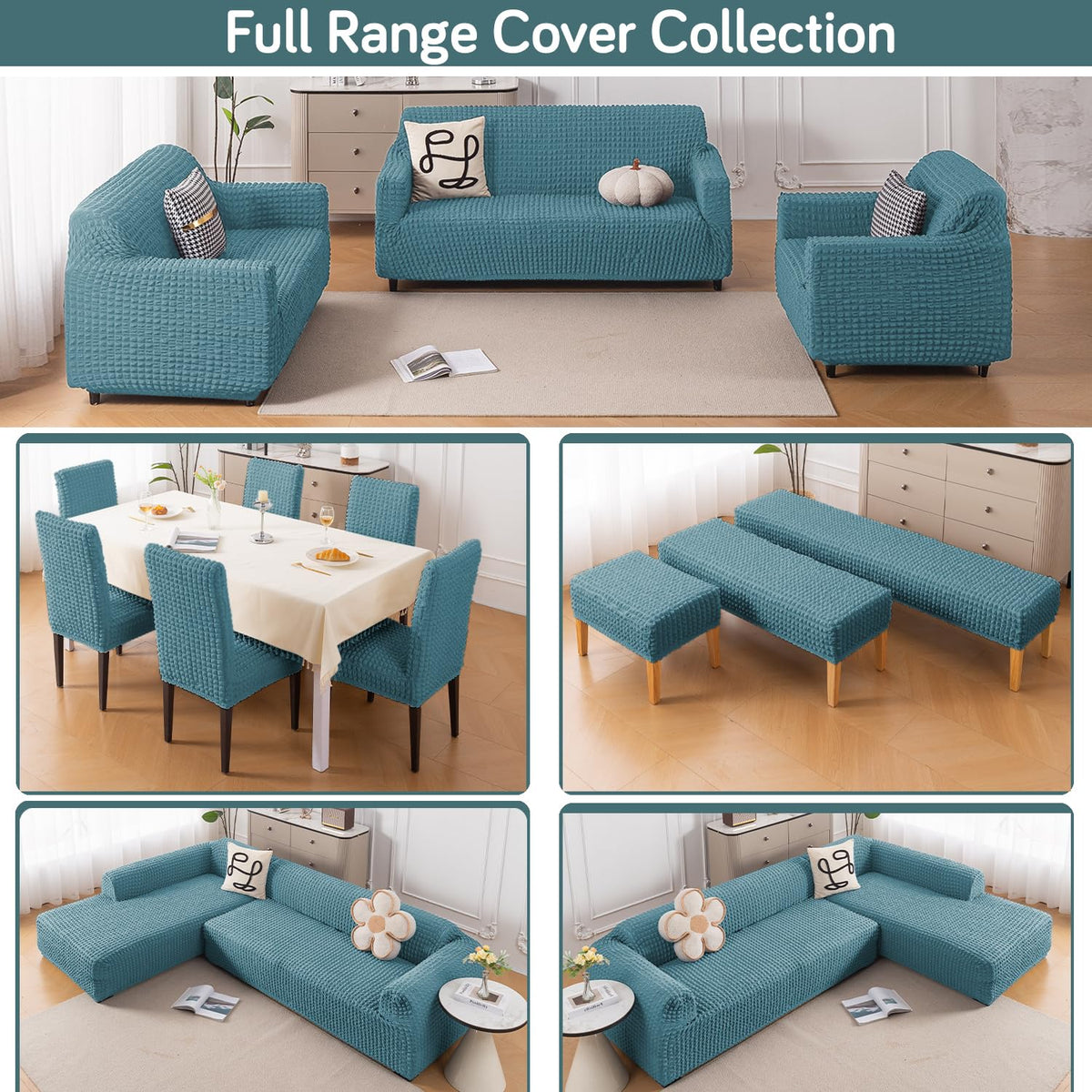 Aria Nova 280 GSM Stretchable Bubble Dining Bench Cover, Tropical Teal