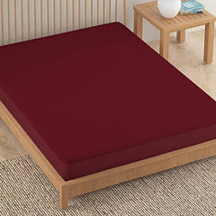 Terry Cotton Elastic Fitted Waterproof Bed Mattress Cover, Maroon - HOKIPO | Har Ghar ka Humsafar